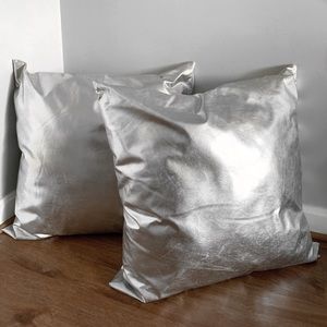 metallic silver pillow